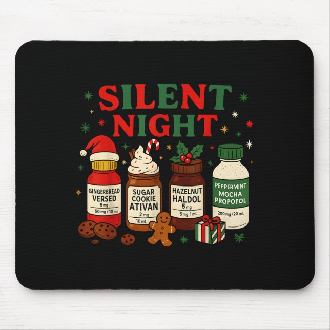 Alfombrilla De Ratón Silent Night Profol Icu Nurse Funny Christmas Medi (Frente)