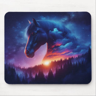 Alfombrilla De Ratón Silhouette de caballos en un paisaje forestal atar