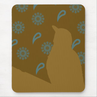 Alfombrilla De Ratón Silhouette de pájaro marrón turquesa