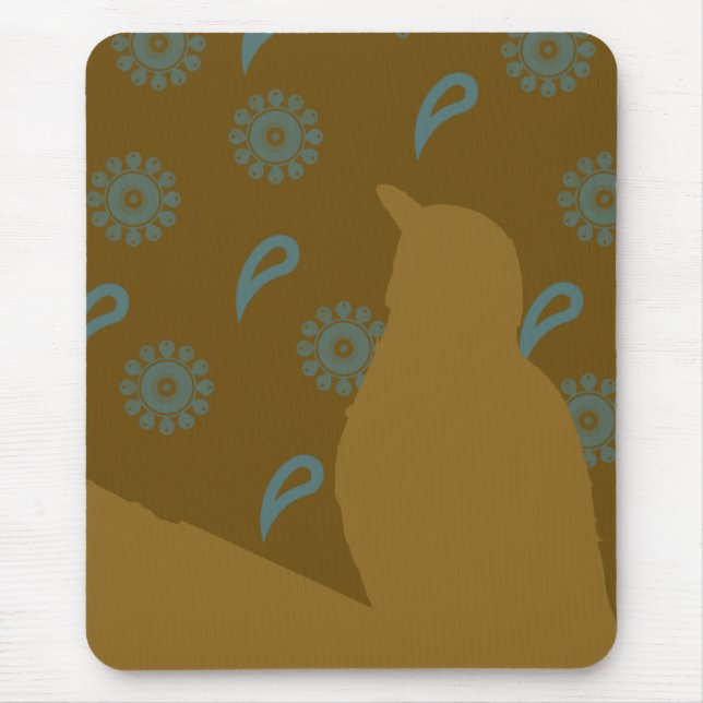 Alfombrilla De Ratón Silhouette de pájaro marrón turquesa (Frente)