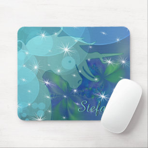 Alfombrilla De Ratón Silhouette de Unicornio (azul/verde con estrellas)