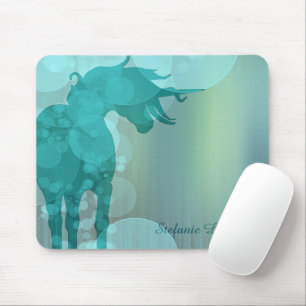 Alfombrilla De Ratón Silhouette de Unicornio (burbujas verde azuladas c
