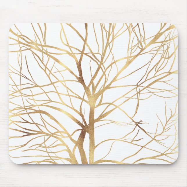Alfombrilla De Ratón Silhouette moderna de árbol de oro Diseño blanco m (Frente)