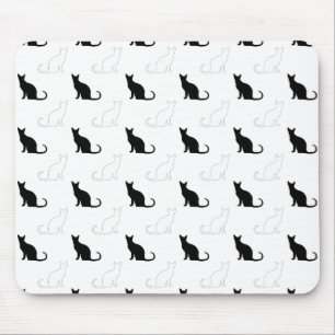 Alfombrilla De Ratón Silhouettes de gatos negros y blancos