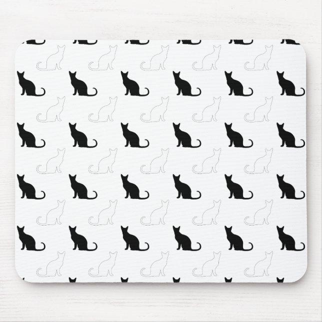 Alfombrilla De Ratón Silhouettes de gatos negros y blancos (Frente)