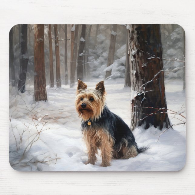 Alfombrilla De Ratón Silky Terrier deja que nieve Navidades (Frente)