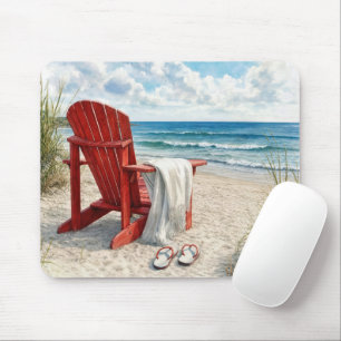 Alfombrilla De Ratón Silla de playa roja Adirondack con chanclas