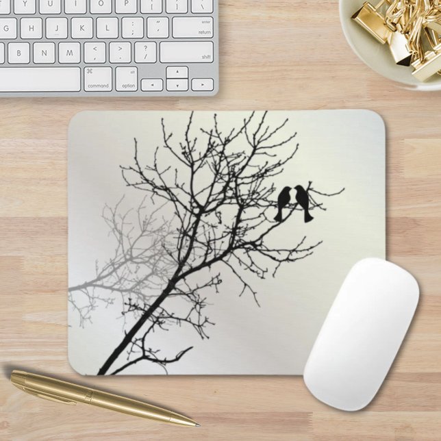 Alfombrilla De Ratón Silueta de árbol blanco negro de naturaleza zen (zen nature landscape black white tree silhouette mouse pad)