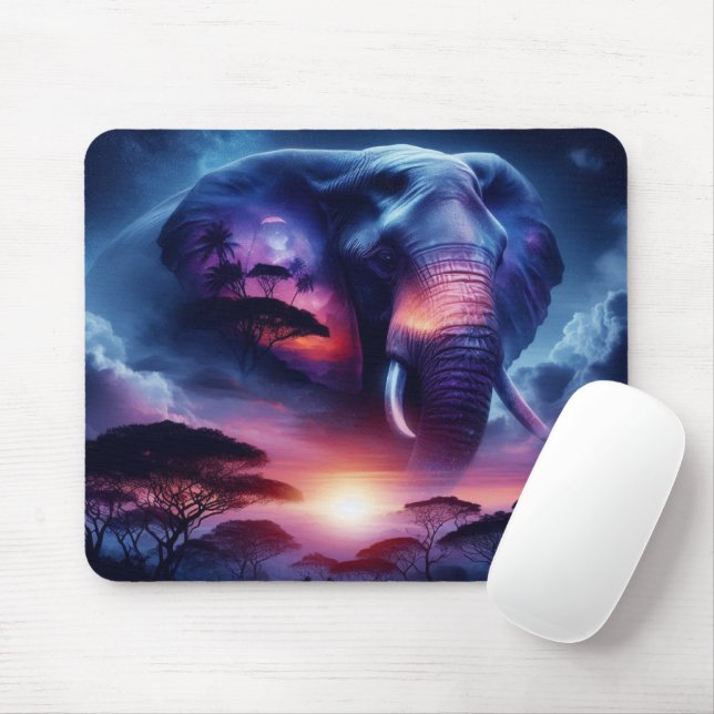 Alfombrilla De Ratón Silueta de elefante al atardecer (Con ratón)