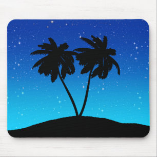 Alfombrilla De Ratón Silueta de la palmera en la igualación del azul