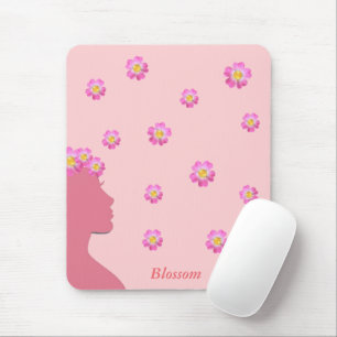 Alfombrilla De Ratón Silueta de mujer, flores y texto en rosa