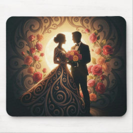 Alfombrilla De Ratón Silueta de Pareja Elegante con Rosa