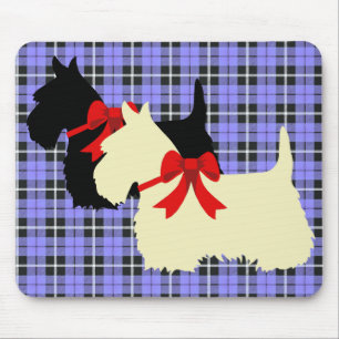Alfombrilla De Ratón Silueta de Scottish Terrier negro/trigo en cuadros