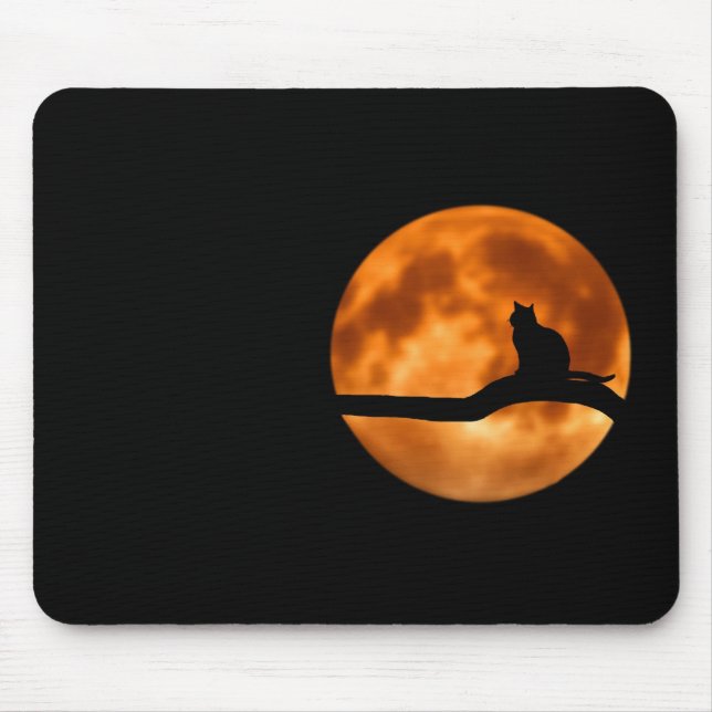 Alfombrilla De Ratón Silueta de un gato negro en un árbol (Frente)