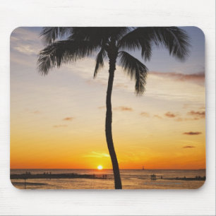 Alfombrilla De Ratón Silueta de una palmera por una puesta del sol