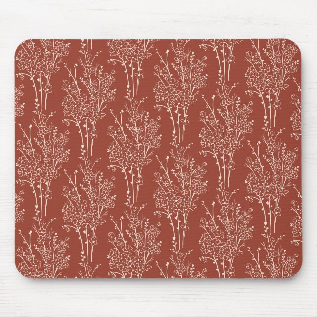 Alfombrilla De Ratón Silueta floral esparcida botánica | Rojo óxido (Frente)