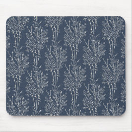 Alfombrilla De Ratón Silueta floral esparcida botánico | Azul oscuro in