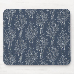 Alfombrilla De Ratón Silueta floral esparcida botánico   Azul oscuro in