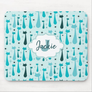 Alfombrilla De Ratón Silueta retra atómica del gatito en trullo