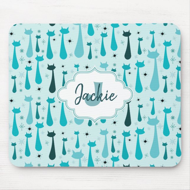 Alfombrilla De Ratón Silueta retra atómica del gatito en trullo (Frente)