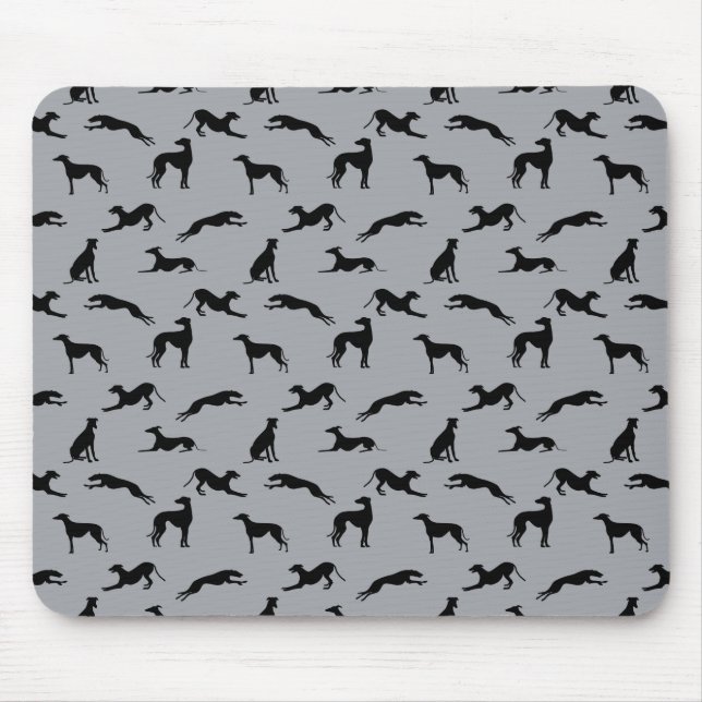 Alfombrilla De Ratón Siluetas de Greyhound negras en gris (Frente)