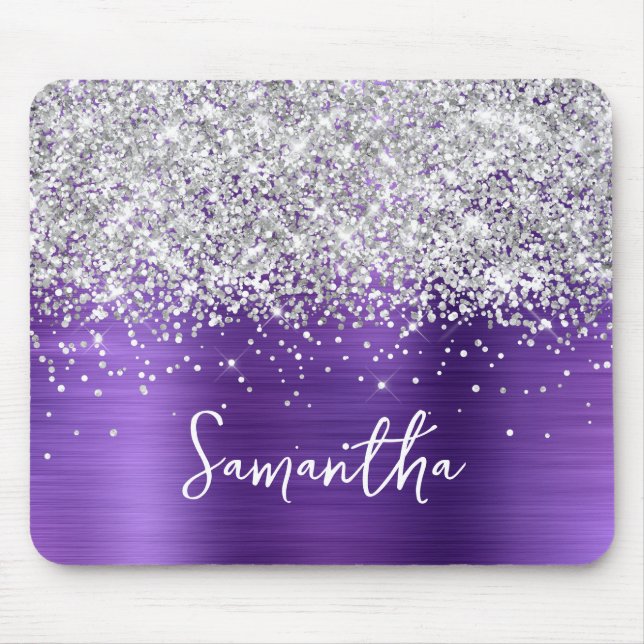 Alfombrilla De Ratón Silver Glitter Amethyst Glam Name (Frente)