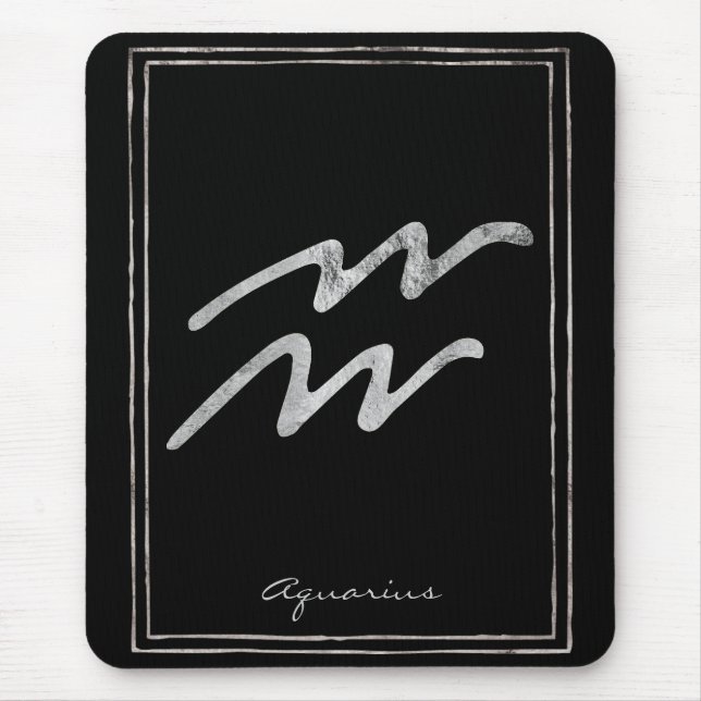 Alfombrilla De Ratón Símbolo de astrología estilizada y plateado Aquari (Frente)