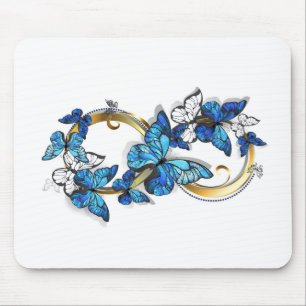 Alfombrilla De Ratón Símbolo infinito de mariposas Morpho azules