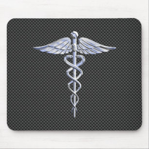 Alfombrilla De Ratón Símbolo médico cromado Caduceus Decoración de fibr