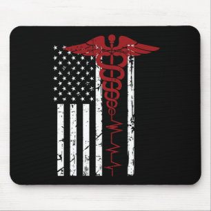 Alfombrilla De Ratón Símbolo médico de bandera de Estados Unidos Negro