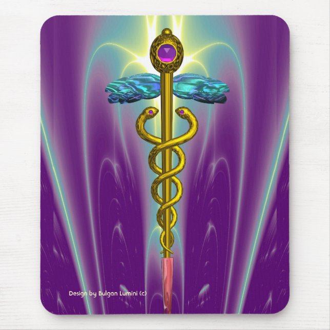 Alfombrilla De Ratón Símbolo médico DOLDEN CADUCEUS , violeta púrpura v (Frente)