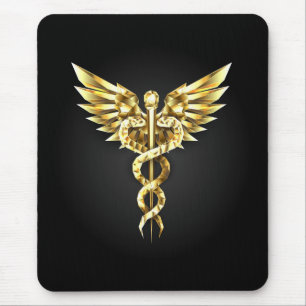 Alfombrilla De Ratón Símbolo poligonal de oro Caduceus