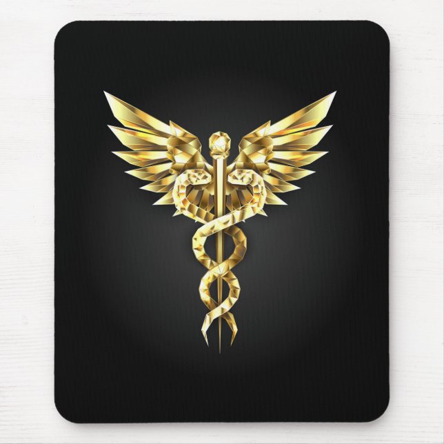 Alfombrilla De Ratón Símbolo poligonal de oro Caduceus (Frente)