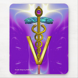 Alfombrilla De Ratón SÍMBOLO VETERINARIO CADUCEUS GOLDEN / Púrpura viol