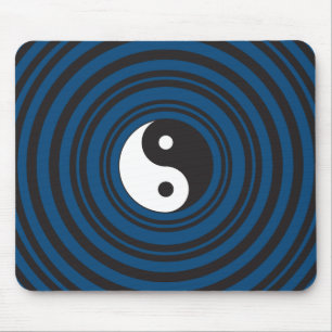 Alfombrilla De Ratón Símbolo Yin Yang Círculos concentrados azules onda