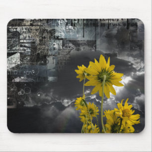 Alfombrilla De Ratón Símbolos abstractos y flores amarillas