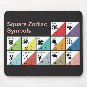 Alfombrilla De Ratón Símbolos Zodiacos Cuadrados Cubiertos y Coloridos