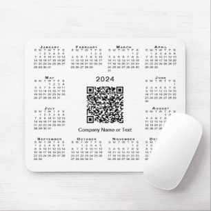 Alfombrilla De Ratón Simple 2024 Calendar Business QR Code on White