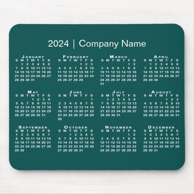 Alfombrilla De Ratón Simple 2024 Calendar Company Name on Blue-Green (Frente)