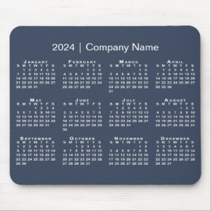 Alfombrilla De Ratón Simple 2024 Calendar Company Name on Navy Blue