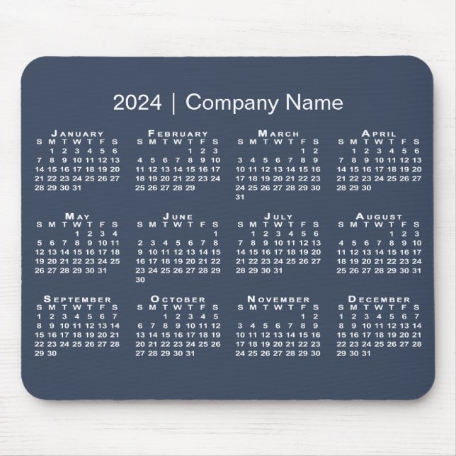 Alfombrilla De Ratón Simple 2024 Calendar Company Name on Navy Blue (Frente)