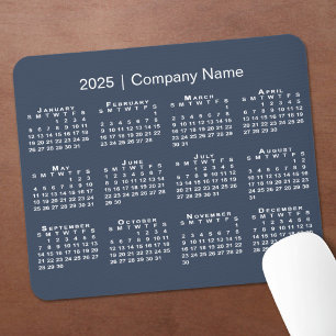 Alfombrilla De Ratón Simple 2025 Calendar Company Name on Navy Blue