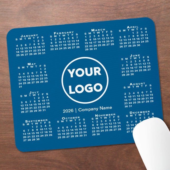 Alfombrilla De Ratón Simple 2026 Calendar Business Logo on Blue (Simple 2026 Calendar Business Logo on Blue Mouse Pad, in situ)