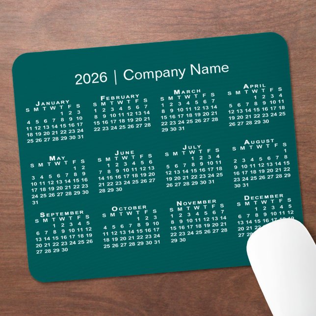 Alfombrilla De Ratón Simple 2026 Calendar Company Name on Blue-Green (Simple 2026 Calendar Company Name on Blue-Green Mouse Pad, in situ)