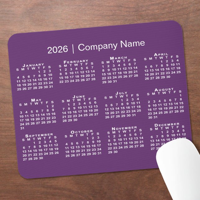 Alfombrilla De Ratón Simple 2026 Calendar Company Name on Purple (Simple 2026 Calendar Company Name on Purple Mouse Pad, in situ)