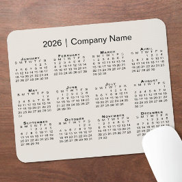 Alfombrilla De Ratón Simple 2026 Calendar with Company Name on Beige