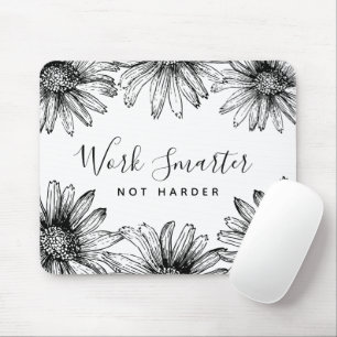 Alfombrilla De Ratón Simple Black and White Flower