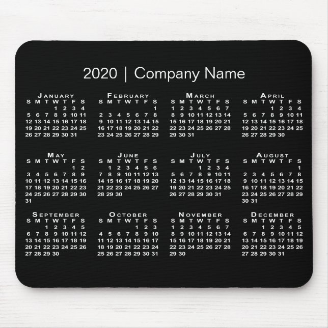 Alfombrilla De Ratón Simple Black White 2020 Calendar Company Name (Frente)
