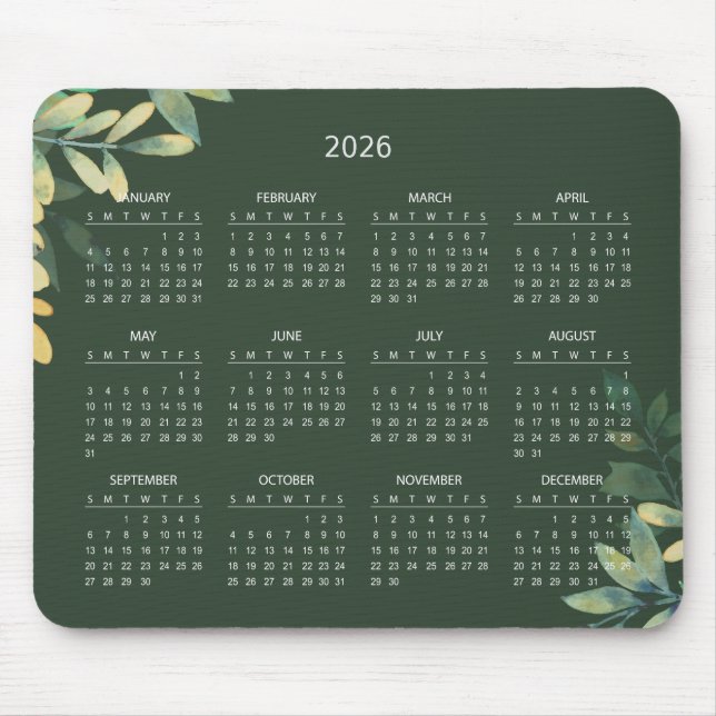 Alfombrilla De Ratón Simple Elegant Botanical 2026 Calendar | Mousepad (Frente)