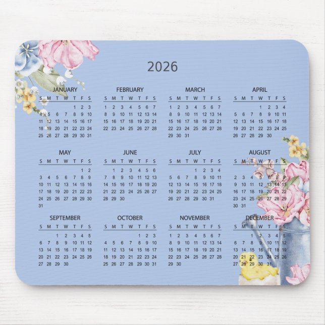 Alfombrilla De Ratón Simple Elegant Botanical 2026 Calendar | Mousepad (Frente)